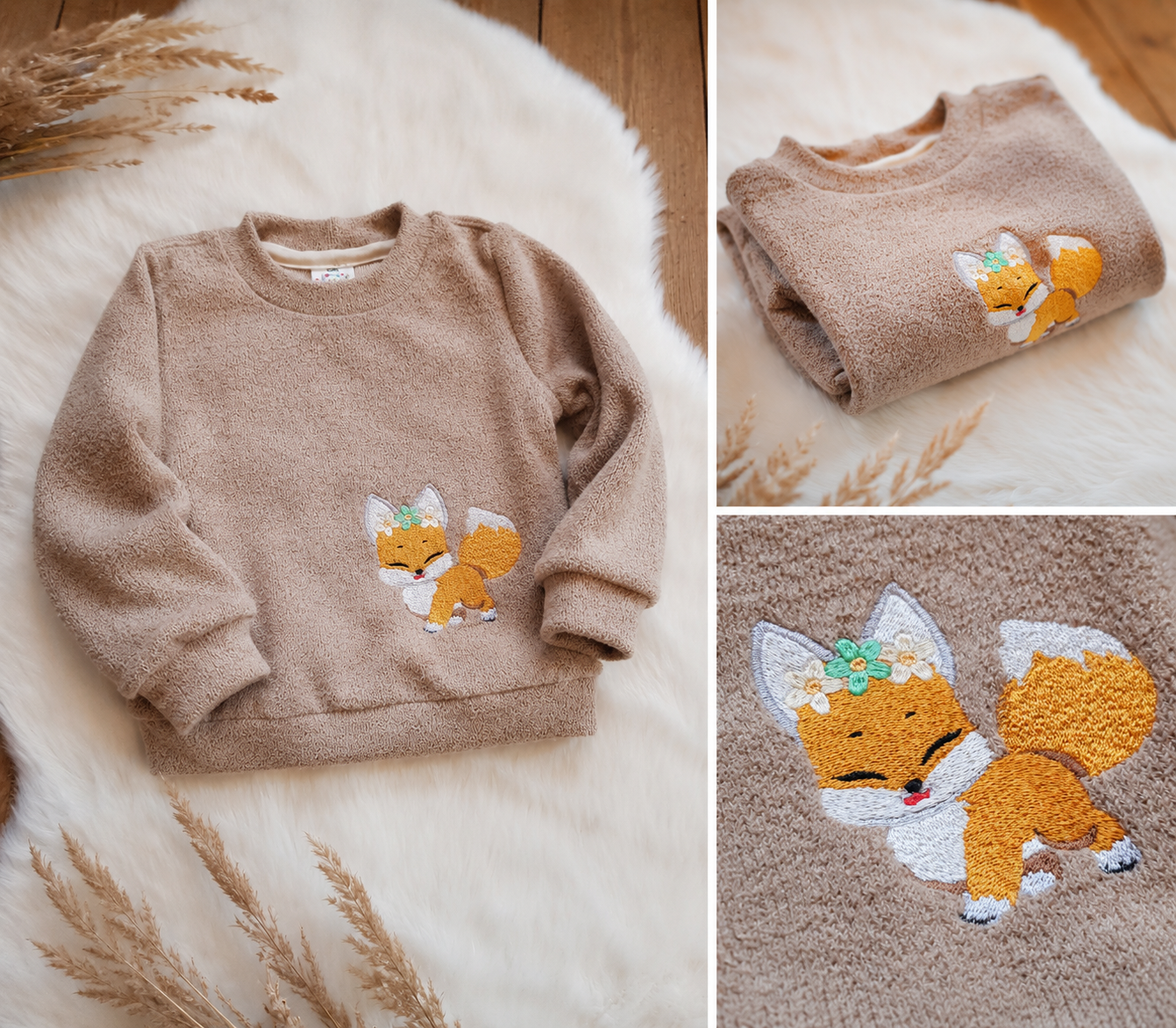 Kinder Pullover Gr. 104 mit Fuchs-Stickerei